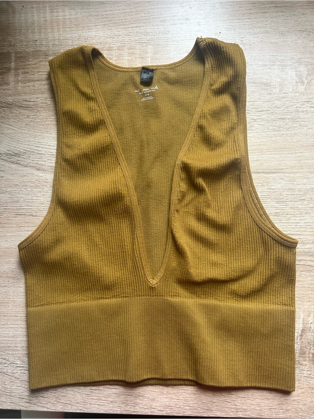 Mustard Ribbed V-Neck Crop Tank Top